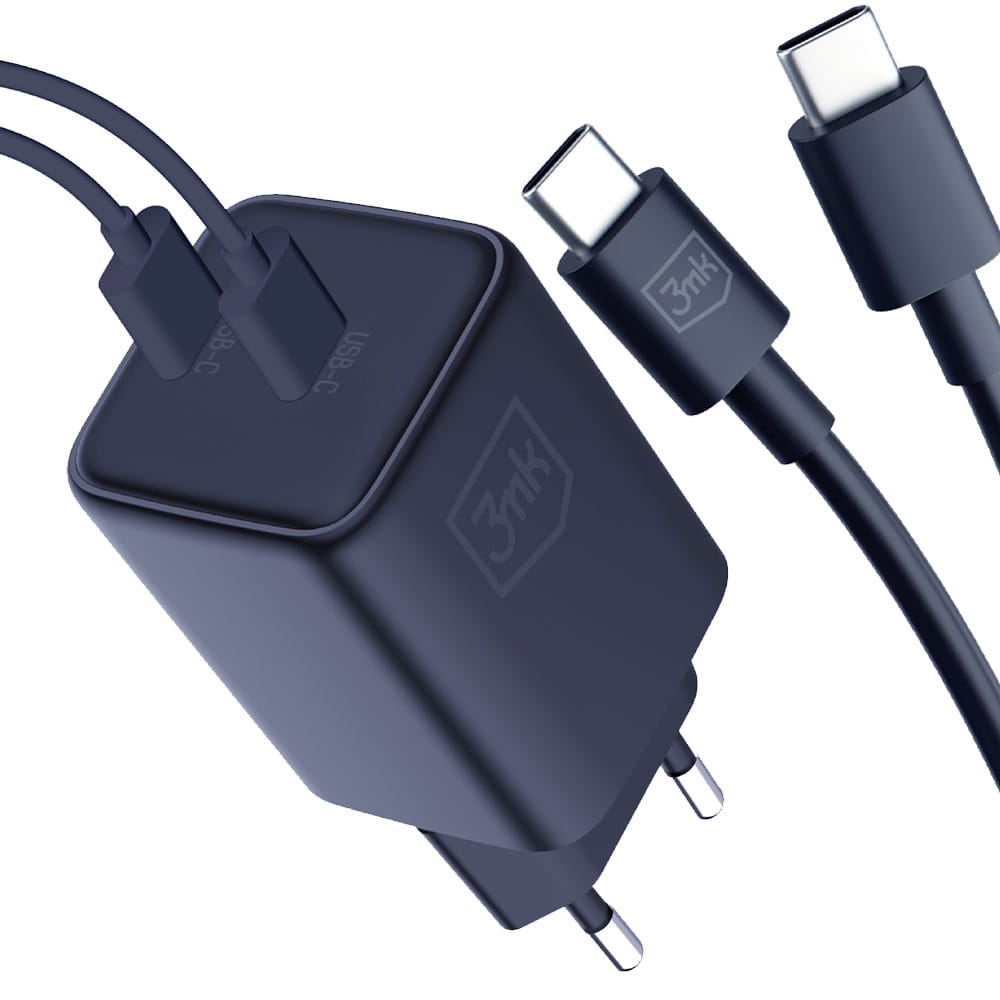 Ładowarka sieciowa 3MK Hyper Charger PD 45W czarna/black + 2x kabel USB-C / USB-C